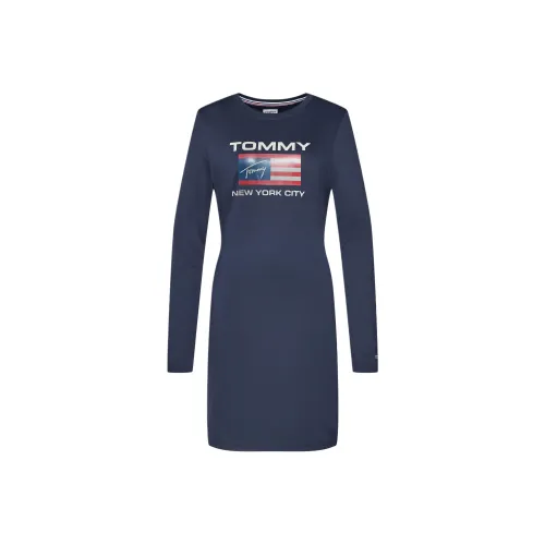 Tommy Hilfiger Длинное платье с длинными рукавами женское синее