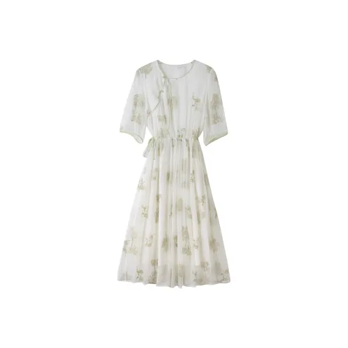 To The West SS25 Короткий рукав Платье Женское Белое