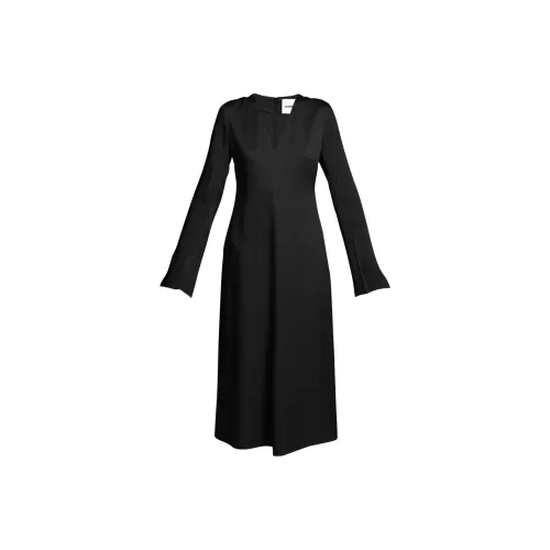 JIL SANDER Черное Женское Длинное Платье с Рукавами