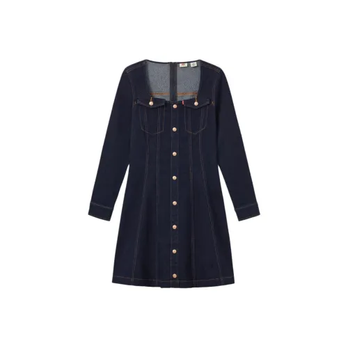 Levi's Длинное платье с длинными рукавами женское темно-синий