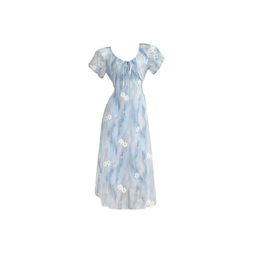 TUSHIFEI Короткий рукав Платье Женское Синее