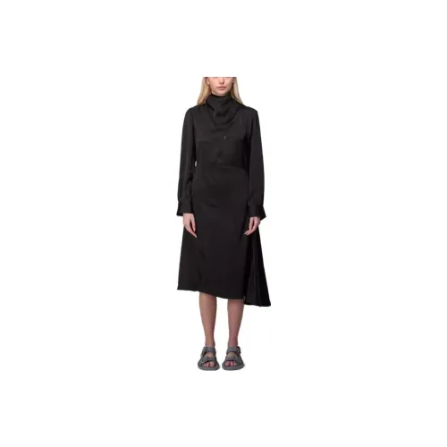 JIL SANDER Черное Женское Длинное Платье с Рукавами