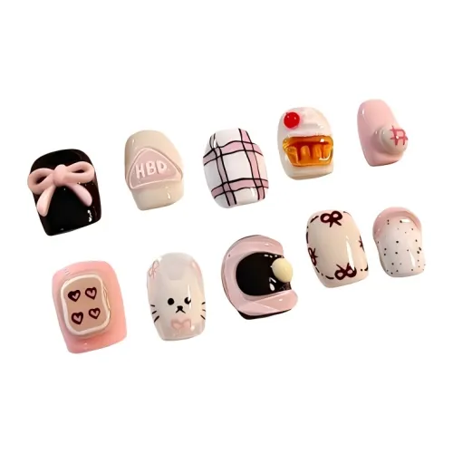 JIXUAN Бант Мультяшный Дофаминовая одежда Стиль Instagram False Nail Короткий Смешанный цвет Смузи Милый