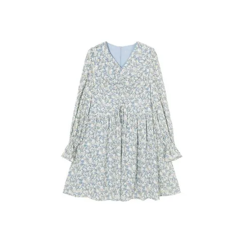 Pit Длинный рукав Платье Женское Цветочное