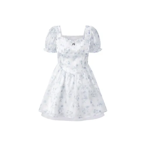 LEDIN Blue Print Женские Короткие Платья с Рукавами