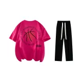 Комплект одежды (Розовая и красная футболка + черные повседневные штаны)
