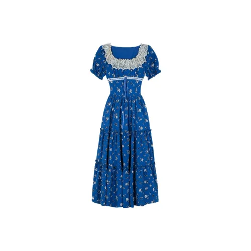 Sorrow Matsumoto Короткое платье с короткими рукавами женское синий цветочный
