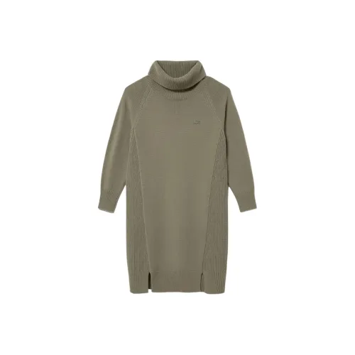 LACOSTE Длинное платье с длинными рукавами женское хаки