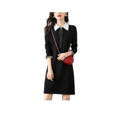 Mo Han Yi Mei Длинный рукав Платье Женское Черное