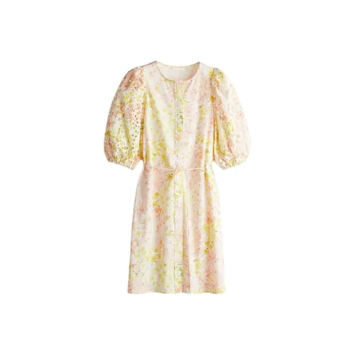 H&M Белый/Цветочный Женские Платья с Короткими Рукавами
