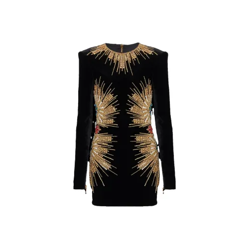 BALMAIN Черное Женское Длинное Платье с Рукавами