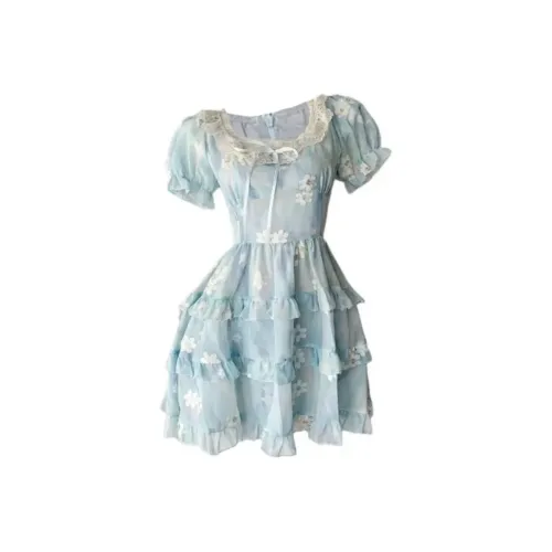 PLANE DRIFT Короткий рукав Платье Женское Синий