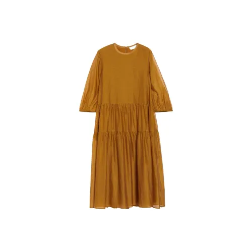 MaxMara Длинное платье с длинными рукавами женское золотое