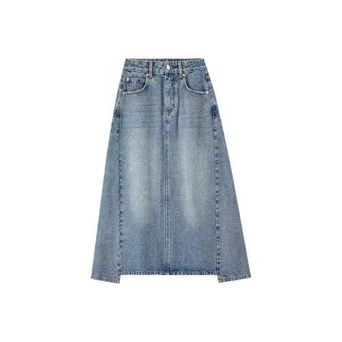 SENTUBILA Denim Long Skirt Women's Dark Blue
