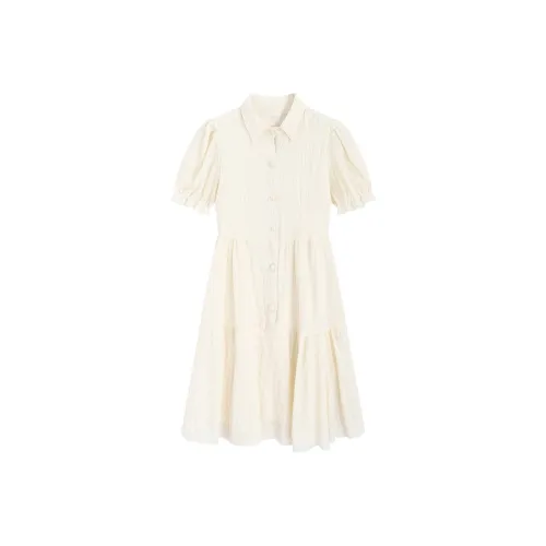 DGMZ Короткий рукав Платье Женское Абрикосовое