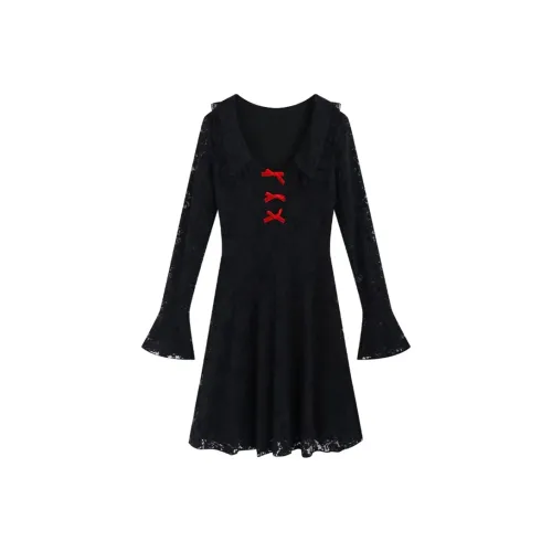 AFGGD Длинное платье с длинными рукавами женское черное