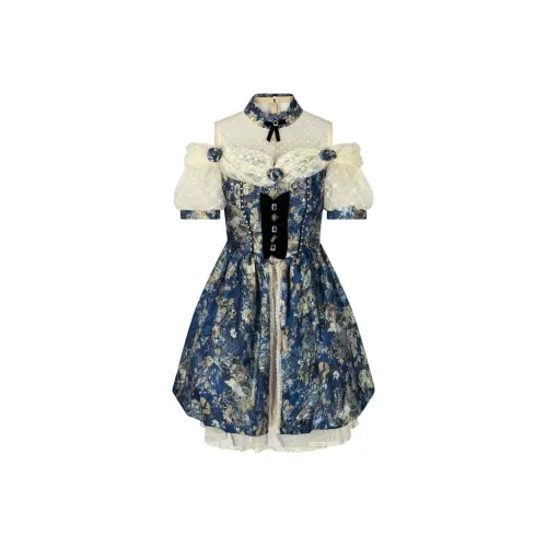 LULUALWAYS Blue Женские Короткие Платья с Рукавами