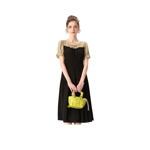 FENHONGMALI Короткий рукав Платье Женское Зеленое