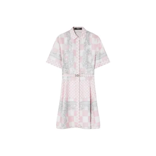 VERSACE SS24 Короткое платье с короткими рукавами женское розовое