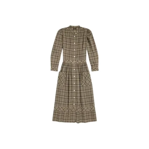 DOUBLE RL Длинное платье с длинными рукавами женское коричневое