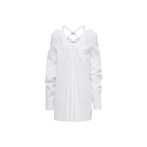 PRADA SS23 Длинное платье с длинными рукавами женское белое