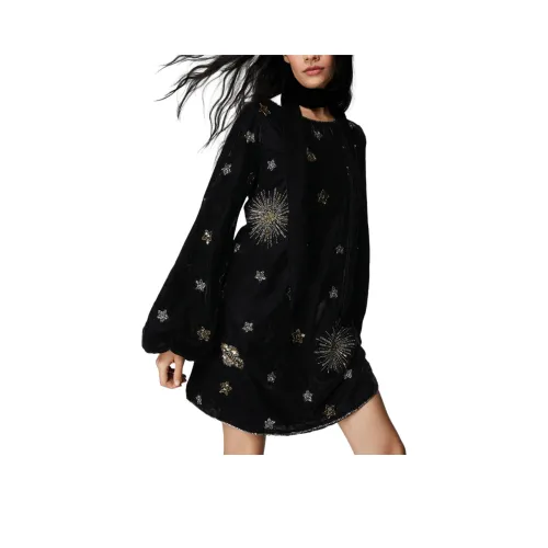 NASTY GAL Небесный Embellished Бархат Шея Галстук Мини Платье Длинный Sleeved Платье Женские Черный