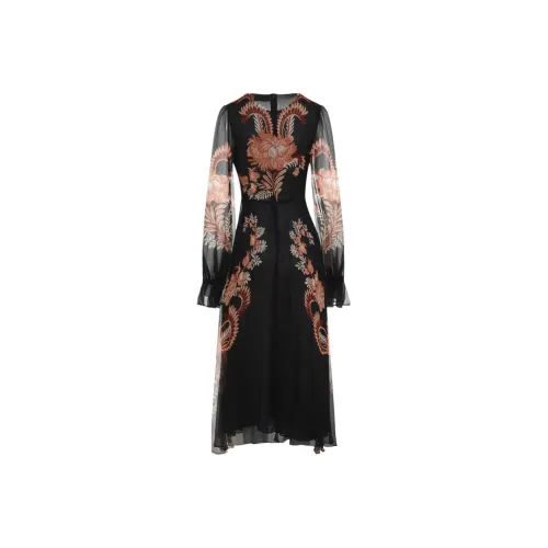 ETRO Черное Женское Длинное Платье с Рукавами