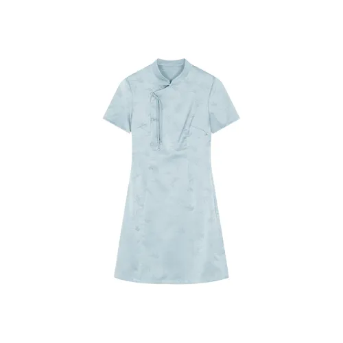 Mo Han Yi Mei Короткий рукав Платье Женское Аква-синий