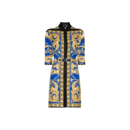 VERSACE Длинное платье с длинными рукавами женское синее