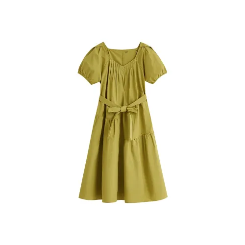 Inman Короткий рукав Платье Женское Весеннее травяного зеленого цвета