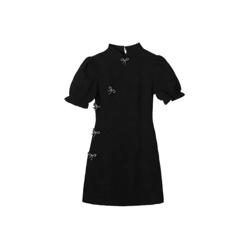 MISTVB Короткий рукав Платье Женское Черное