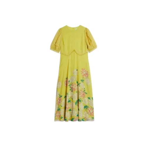 Ted Baker Желтые Женские Короткие Платья с Рукавами