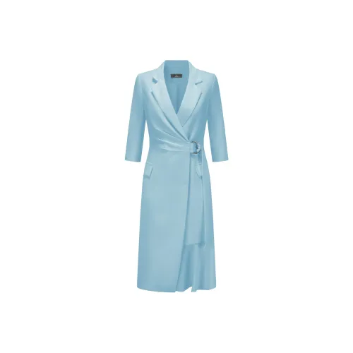 ONE SHALLOW Длинное платье с длинными рукавами женское синее