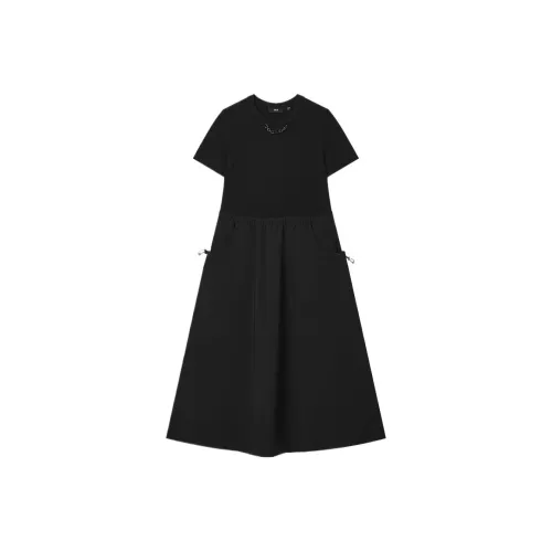 FILA Milano Series Черное Женское Короткое Платье с Рукавами