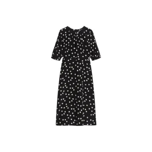 'S MAX MARA Demetra Коллекция Printed Креп Немецкий размер (DE) Китай Платье Короткое с рукавами Платье Женское Черное