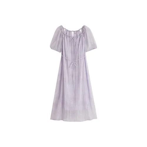 Inman Короткий рукав Платье Женское Дымчатый фиолетовый