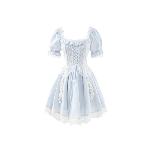 Blovelan Короткий рукав Платье Женское Светло-синий