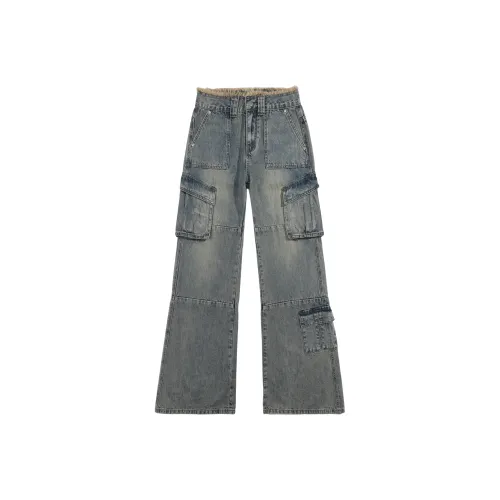 Розовый джинсы женские винтажный синий