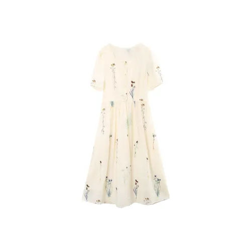 A Paradise For Awakening Короткий рукав Платье Женское Бежевый