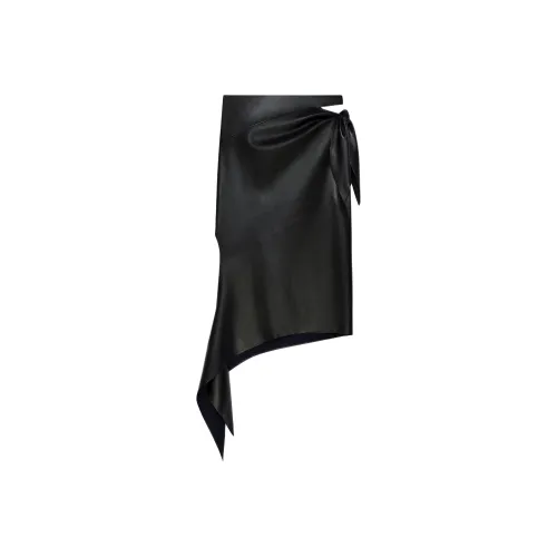 COURREGES FW24 Slash Кожаная юбка Кожа Длинный Юбка Женские Черный Черный