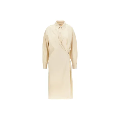 Lemaire Длинное платье с длинными рукавами женское бежевый