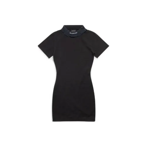 BALENCIAGA Черное Женское Короткое Платье с Рукавами
