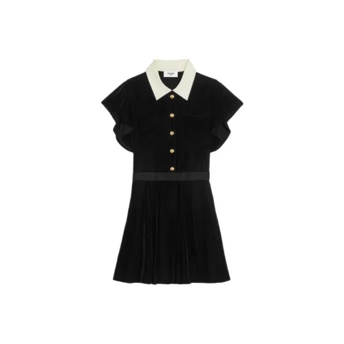 CELINE Короткое платье с короткими рукавами женское черное