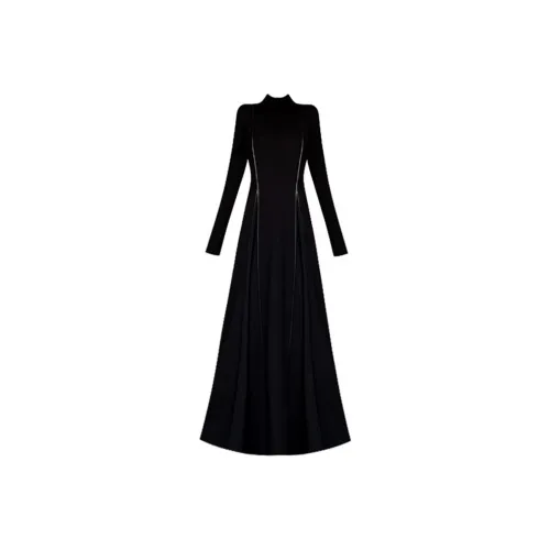 Yvetteclassic Длинное платье с длинными рукавами женское черное