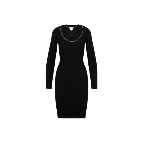 Bottega Veneta Длинное платье с длинными рукавами женское черное