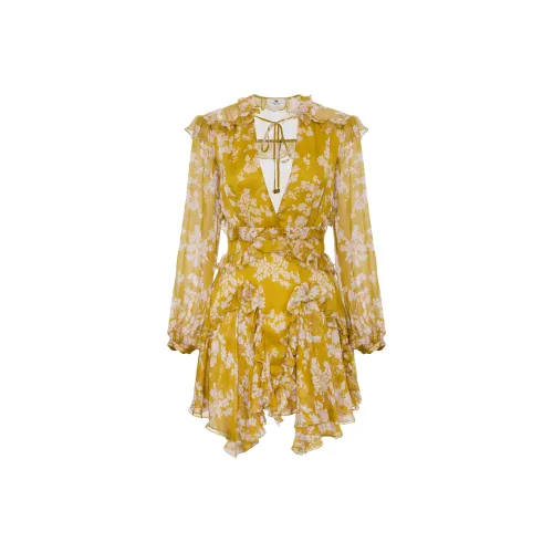 Elisabetta Franchi Длинное платье с длинными рукавами женское цвет куркума желтый