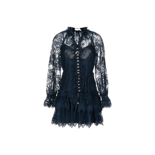 Zimmermann FW22 Длинное платье с длинными рукавами женское темно-синий