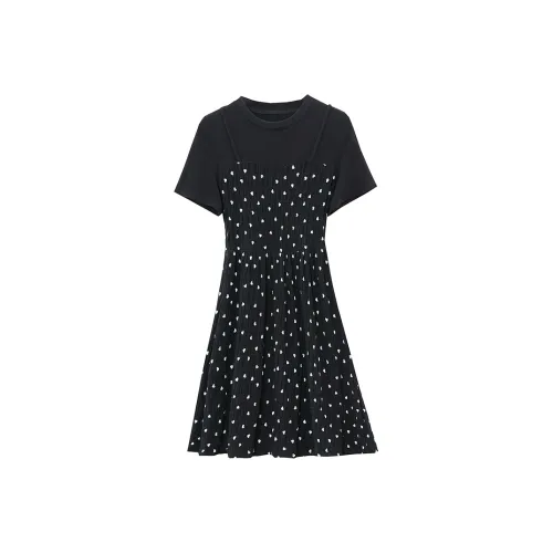 мм Короткий рукав Платье Женское Черное