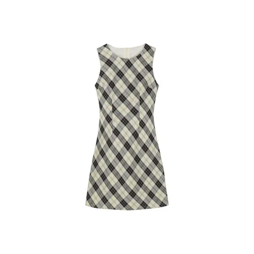 VEGA CHANG SS24 Без рукавов Платье Женские Черный Rice Клетчатый