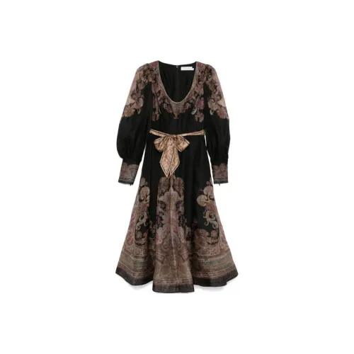 Zimmermann Длинное платье с длинными рукавами женское черное